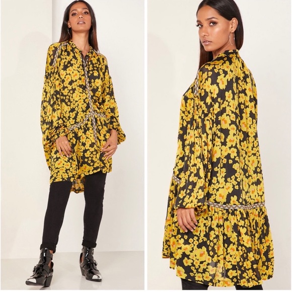 Free People NWT Love Letter Floral Tunic Boho Oversized Blouse Top Dress XS - Picture 5 of 16